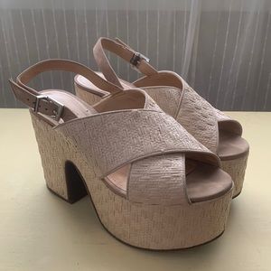 schutz raffia platform open toe cross strap